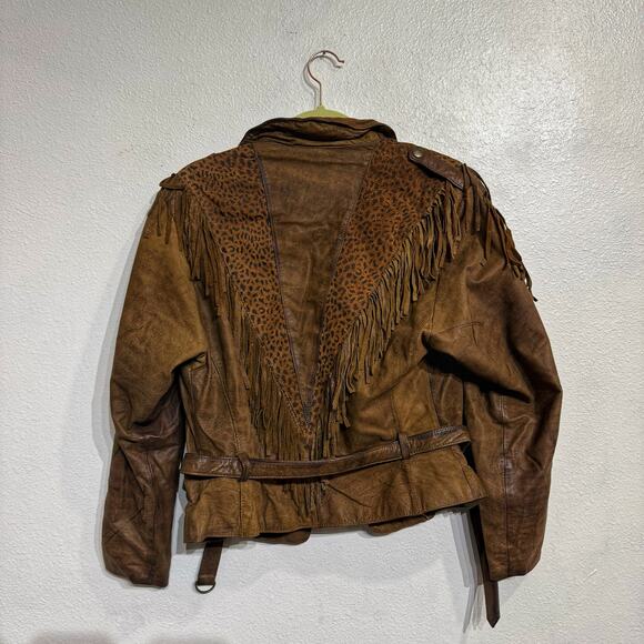 Verducci Brown Leather Moto Vintage Fringe Jacket Sz M - Picture 11 of 14